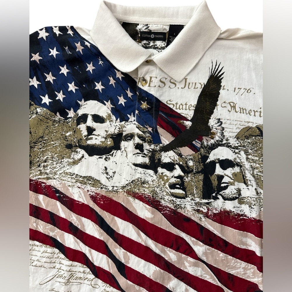 Vintage Mount‎ Rushmore Cotton Traders Men’s Polo Shirt Size Large USA American